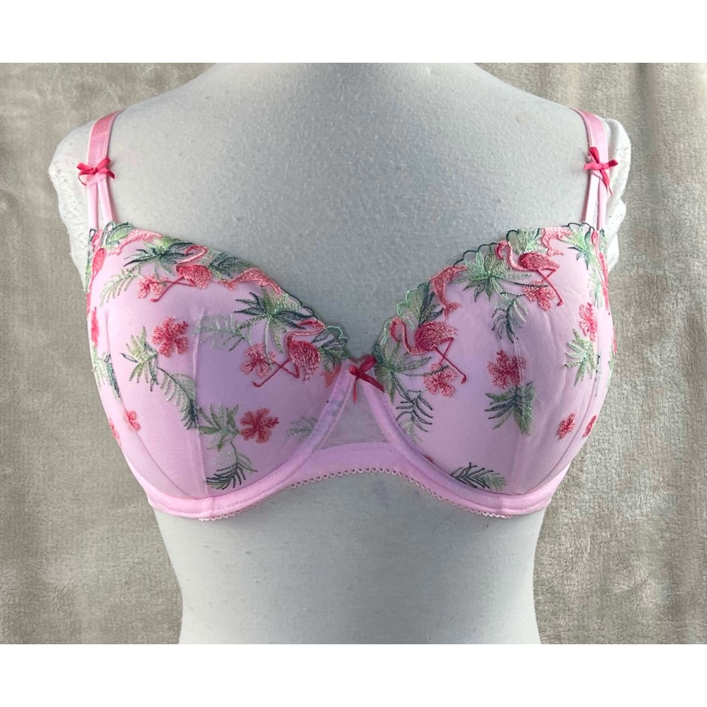 Victoria's Secret PINK Flamingo Floral Embroidered Push-Up Bra Pink 36DD NEW